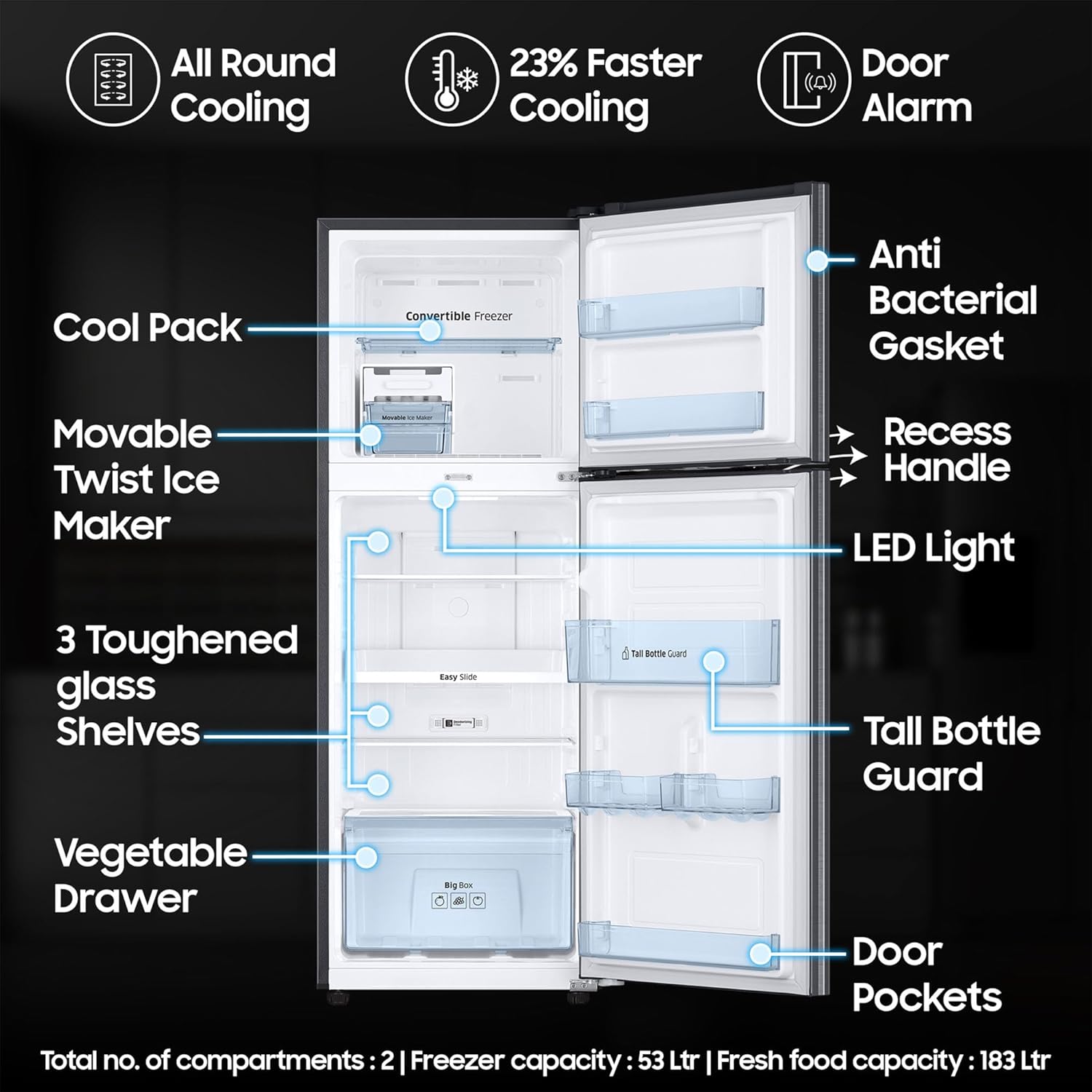 Samsung 236 L 3 Star Convertible Digital Inverter Frost Free Double Door Refrigerator